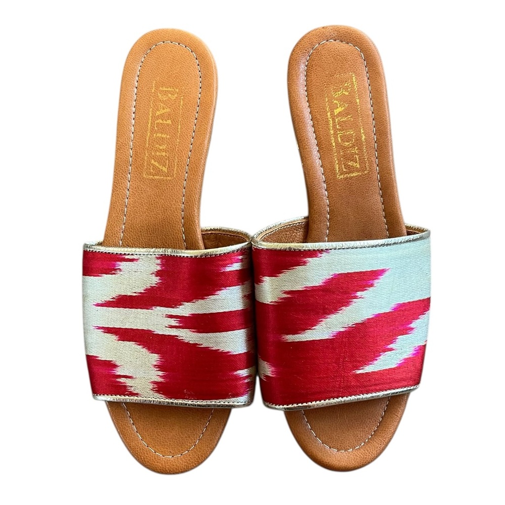 Baldiz Boho Magenta & Metallic Gold Ikat Silk Slide Sandals Size 37 (7 US) EUC - Picture 8 of 8